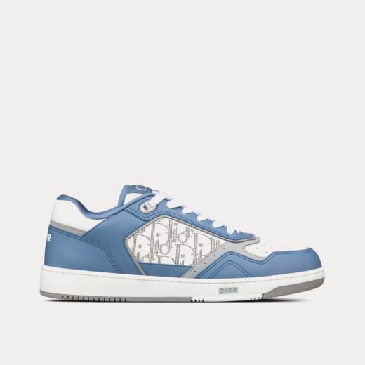 Dior Baskets basses B27 en cuir de veau lisse bleu et blanc avec cuir Dior Oblique Galaxy blanc