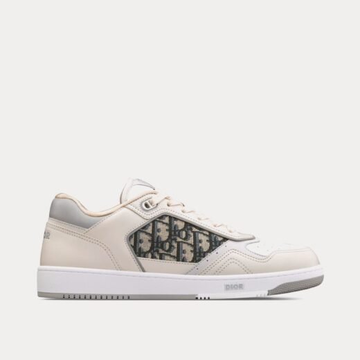 Dior Baskets basses B27 en cuir de veau lisse crème et blanc avec jacquard Dior Oblique beige et noir