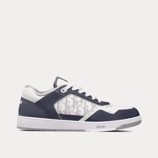 Dior Baskets basses B27 en cuir de veau lisse avec jacquard Dior Oblique bleu foncé / blanc