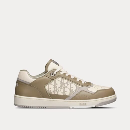 Dior Baskets basses B27 en cuir de veau lisse kaki et crème avec cuir Dior Oblique Galaxy crème