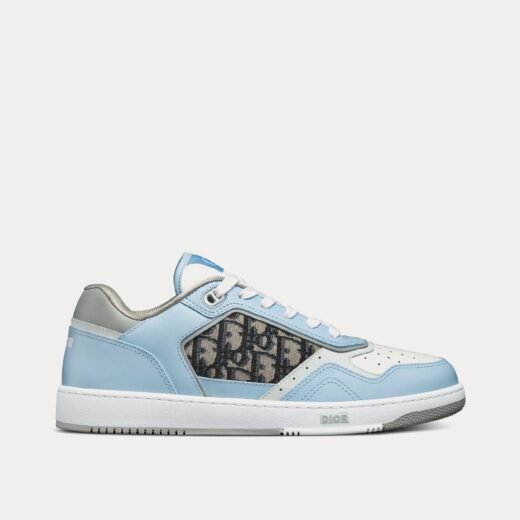 Dior Baskets basses B27 en cuir de veau lisse bleu clair, blanc et gris Dior avec jacquard Dior Oblique beige et noir