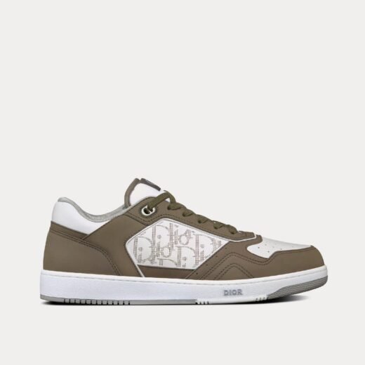 Dior Baskets basses B27 en cuir de veau nubuck olive et cuir galaxie Dior Oblique blanc