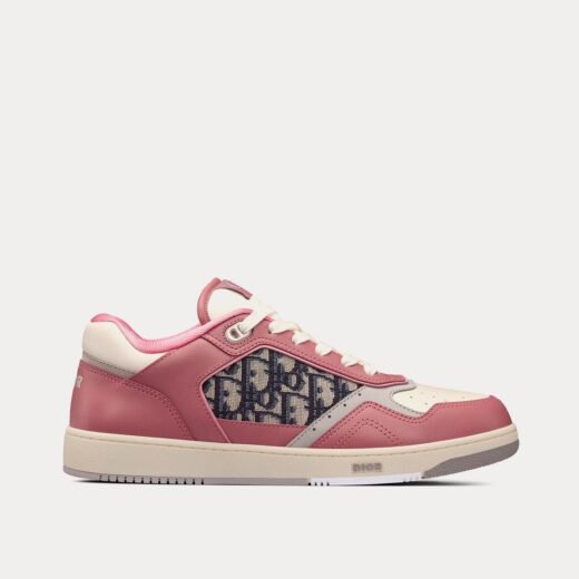 Dior Baskets basses B27 en cuir de veau lisse avec jacquard Dior Oblique rose/crème