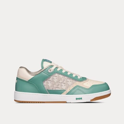 Dior Baskets basses B27 en cuir de veau lisse turquoise et crème et toile jacquard Dior Oblique crème