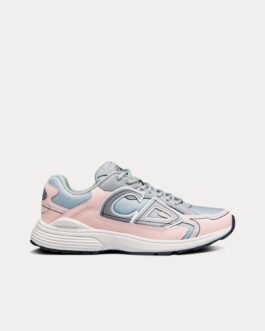 Baskets basses Dior B30 en mesh gris et tissu technique rose clair et gris