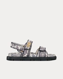Sandales Dior Dioract en tissu technique blanc et bleu marine à imprimé Plan de Paris