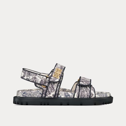 Dior Sandales Dioract en tissu technique blanc et bleu marine à imprimé Plan de Paris