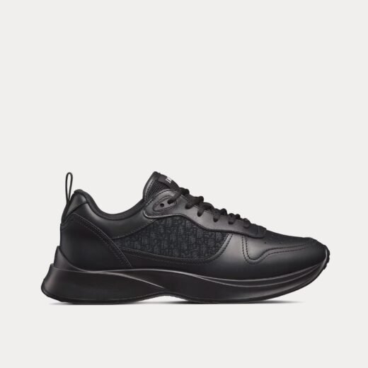 Dior Baskets basses B25 Runner en cuir de veau lisse noir et jacquard Dior Oblique