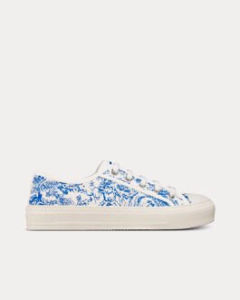 Baskets basses Dior Walk'n'Dior en coton brodé toile de Jouy bleu vif