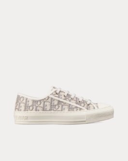 Baskets basses Dior Walk'n'Dior en coton brodé Dior Oblique gris pierre