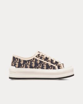 Baskets basses Dior Oblique bleu foncé en coton brodé à plateforme Walk'n'Dior