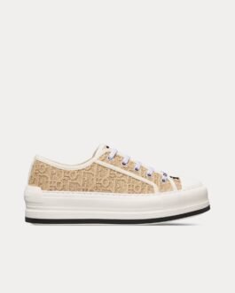 Baskets basses Dior Walk'n'Dior Platform en coton naturel effet raphia brodées de motifs Dior Oblique