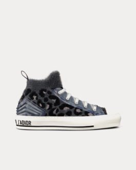 Baskets montantes Dior Walk'n'Dior en maille effet fourrure avec imprimé Mizza gris