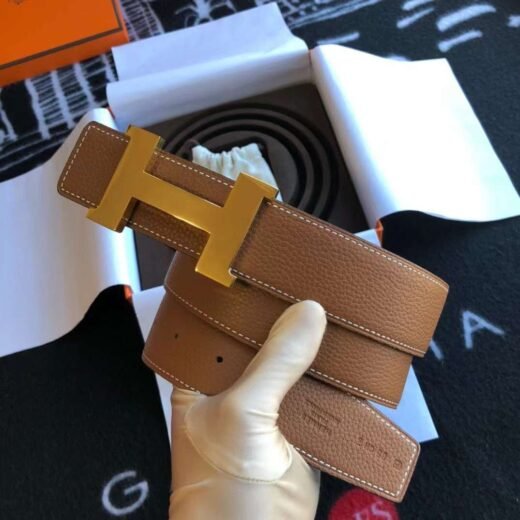 Hermès Ceinture à boucle Constance en cuir marron