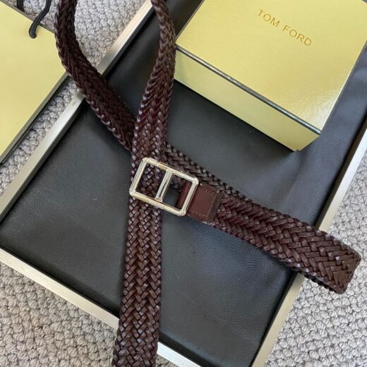 Tom Ford CEINTURE À BOUCLE EN CUIR ENTRELACÉ POUR HOMME - CUIR DE VEAU/LAITON
