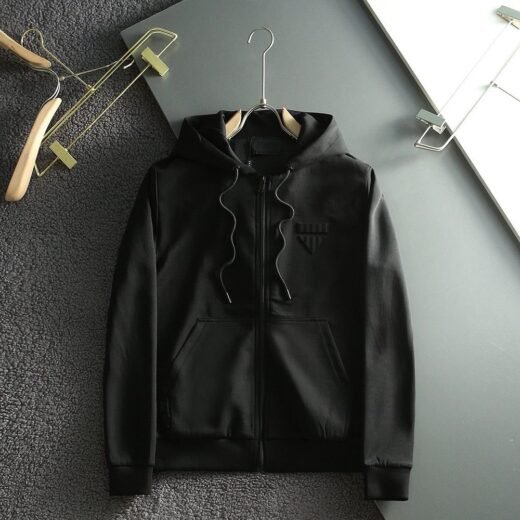 Prada Sweat à capuche zippé avec logo appliqué noir pour homme