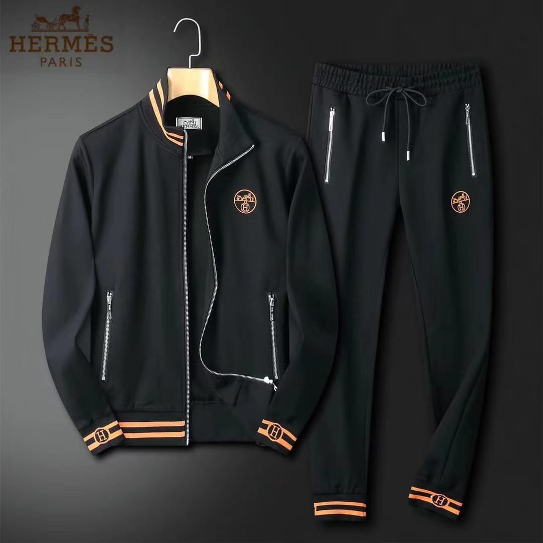 HERMES || Survêtement noir/blanc à liserés pour homme