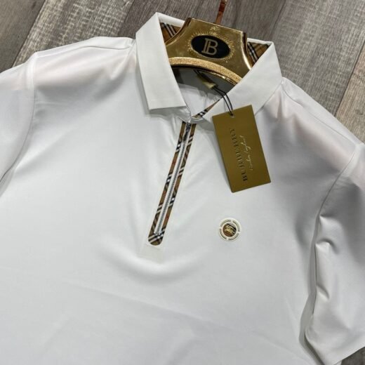 Burberry T-shirt col polo uni en soie et lycra pour homme