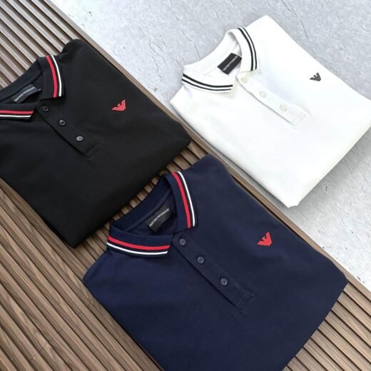 Emporio Armani Polo à manches longues en piqué extensible avec logo micro-aigle brodé
