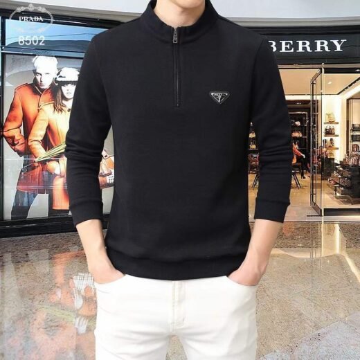 Prada Polo manches longues en nylon noir/gris pour homme