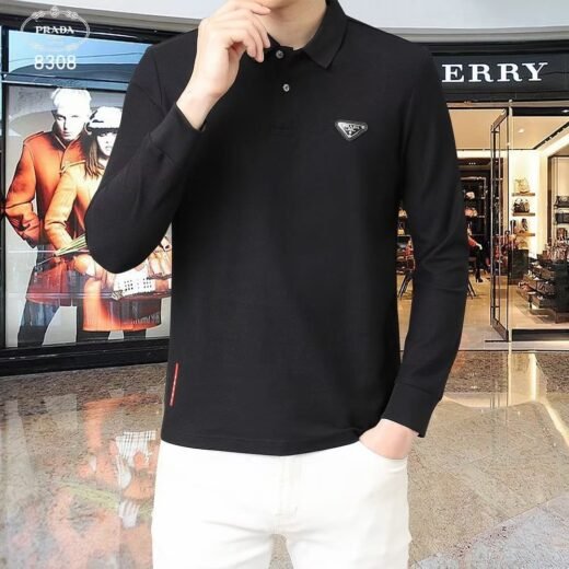 Prada Chemise à manches longues avec logo triangle métallique argenté