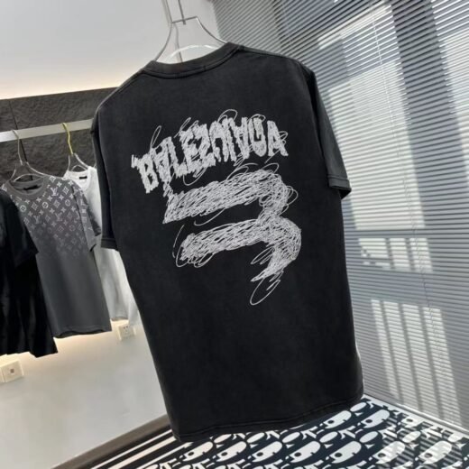 Balenciaga T-SHIRT GRAPHIQUE NOIR UNISEXE HOMME FEMME STREETWEAR « WASHED DOWN »