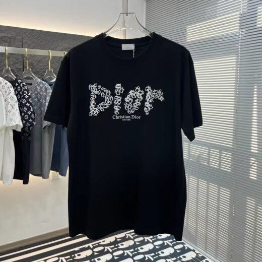Dior T-SHIRT NOIR À ÉPAULES TOMBANTES ET IMPRIMÉ LOGO
