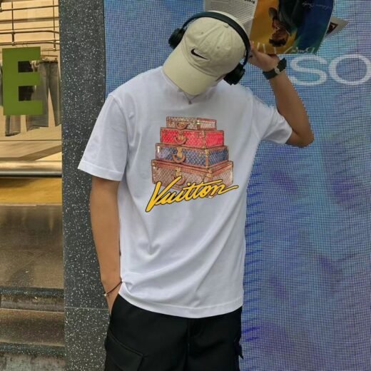 Louis Vuitton T-shirt en coton imprimé à épaules tombantes