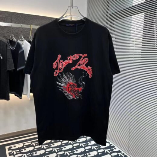 Louis Vuitton T-SHIRT NOIR IMPRIMÉ DRAGON ORIENTAL AVEC LOGO LV