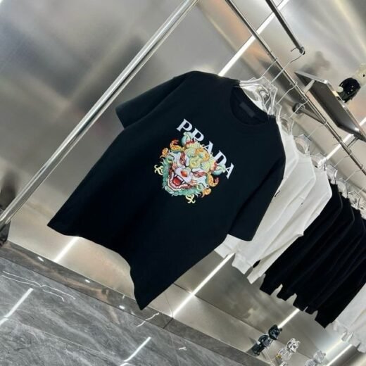 Prada T-SHIRT NOIR IMPRIMÉ LOGO DRAGON PREMIUM