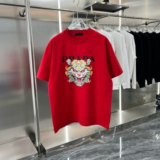 Prada T-SHIRT ROUGE IMPRIMÉ LOGO DRAGON PREMIUM