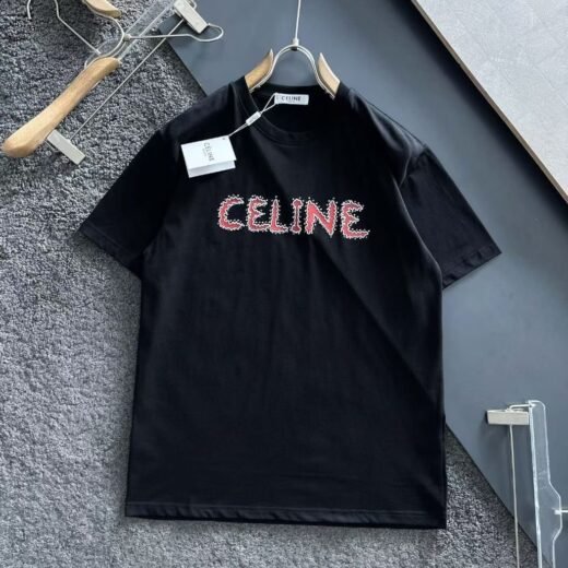 Celine T-shirts premium à épaules tombantes et logo Céline pour homme