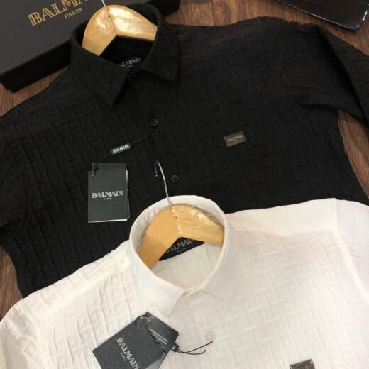 Balmain Chemise de créateur en coton et lycra froissé pour homme