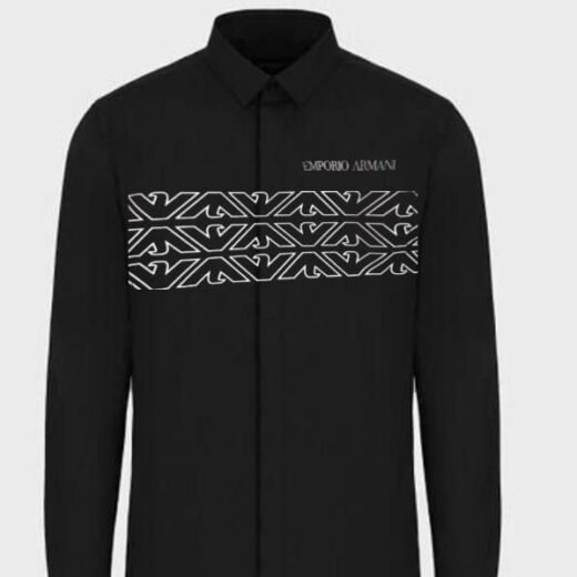 Emporio Armani Valeurs de durabilité Chemise coupe classique en popeline de coton biologique avec logo intégral