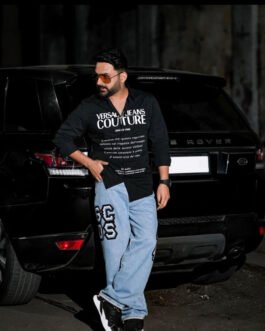 Chemise en coton stretch à imprimé logo pour homme