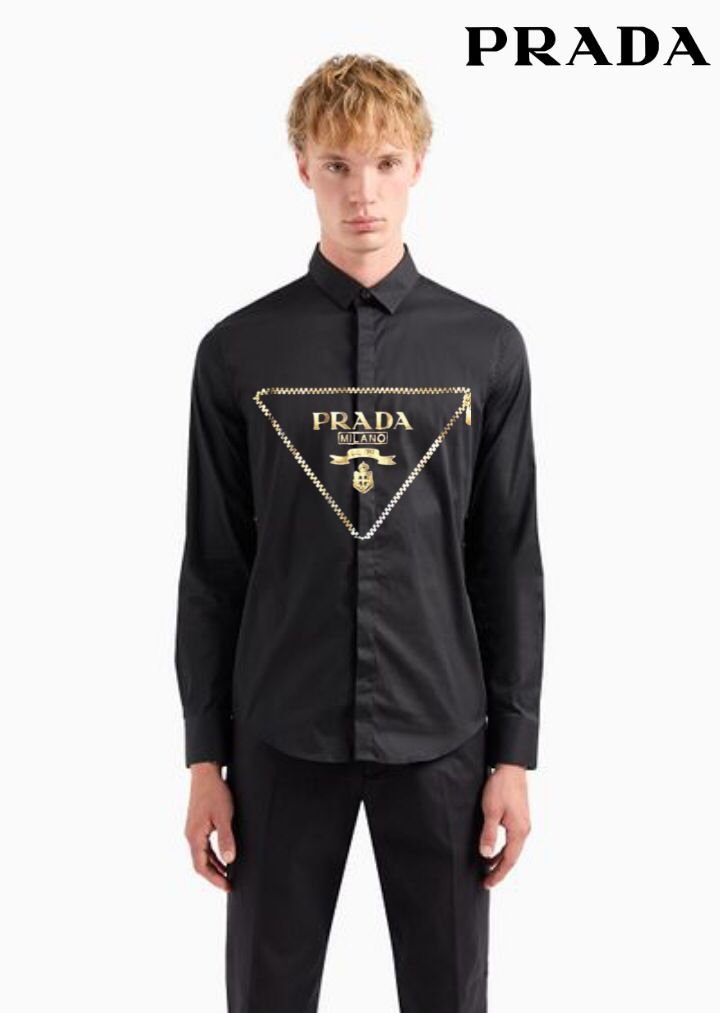 PRADA || Chemise décontractée de luxe en popeline avec logo pour homme