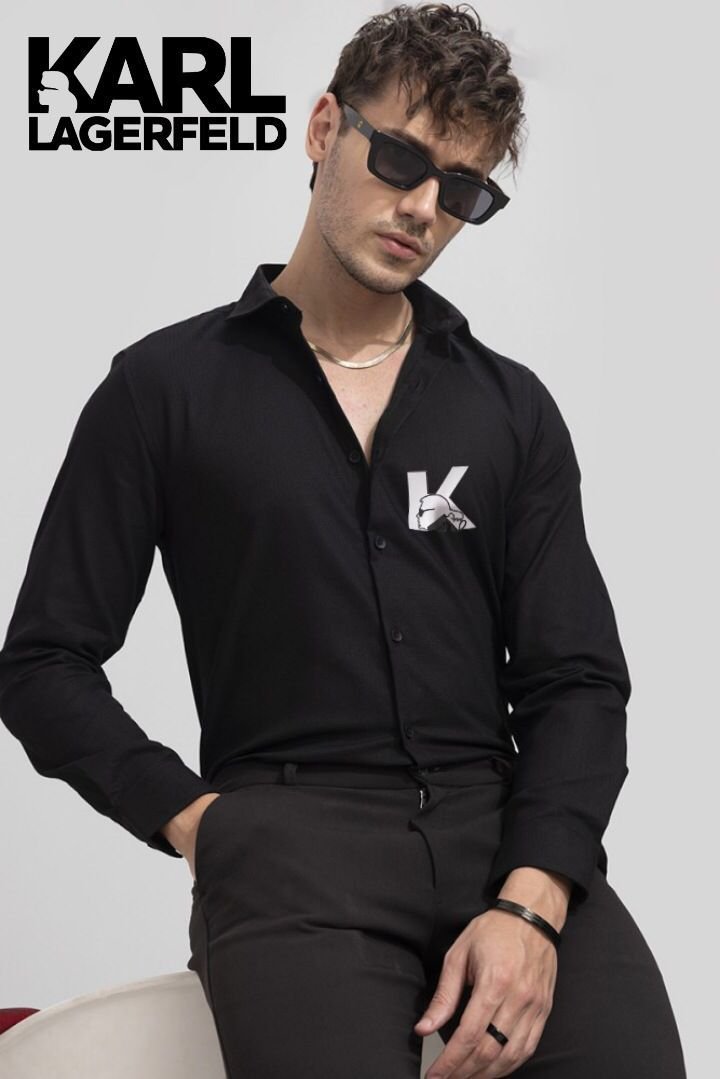 KARL LAGERFLED || Chemise slim en coton mercerisé avec logo K placé