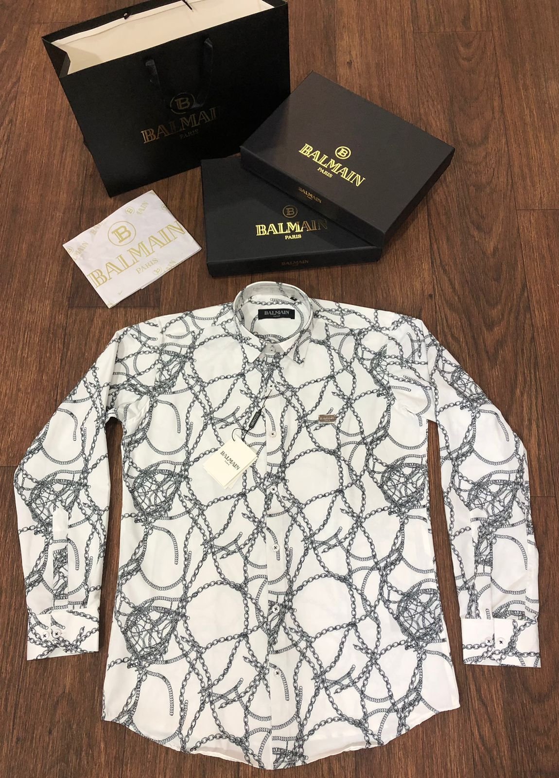 BALMAIN || Chemise à motif abstrait et col impérial classique