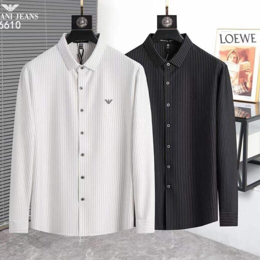 Emporio Armani Chemise slim décontractée à rayures blanches et noires