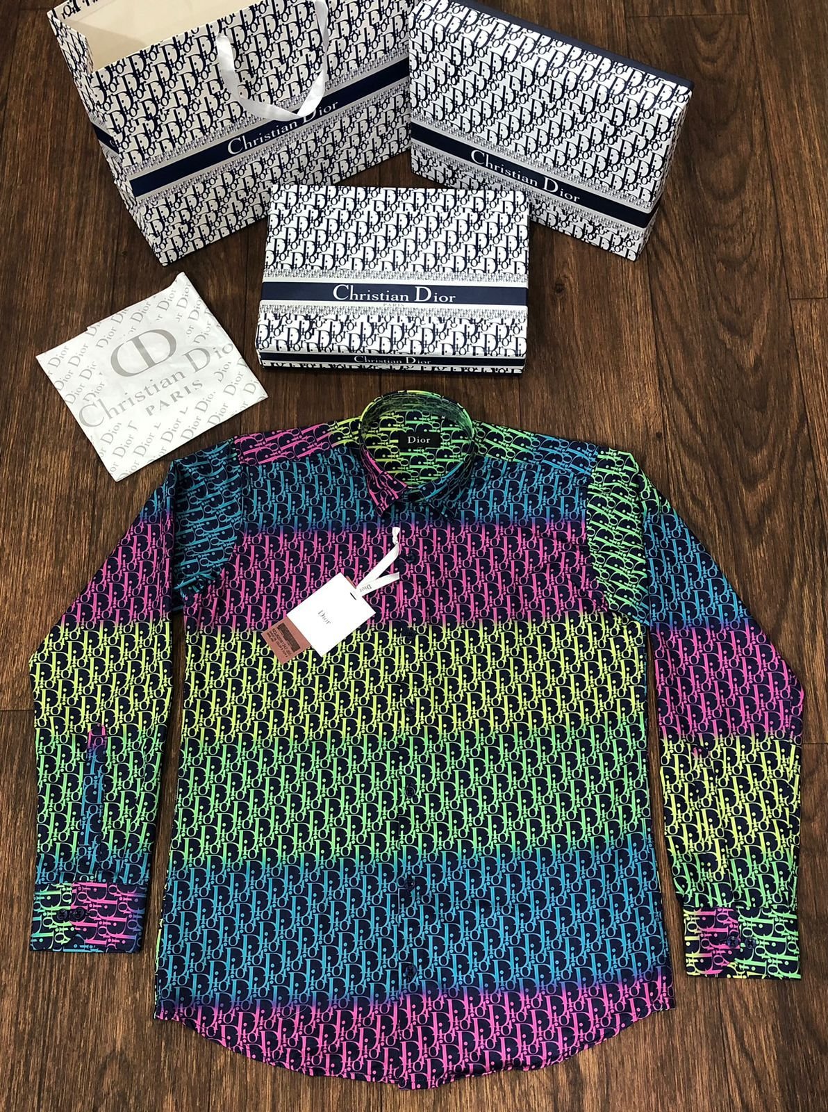 CHRISTIAN DIOR || Chemise manches longues en coton à imprimé géométrique Monogram Dior