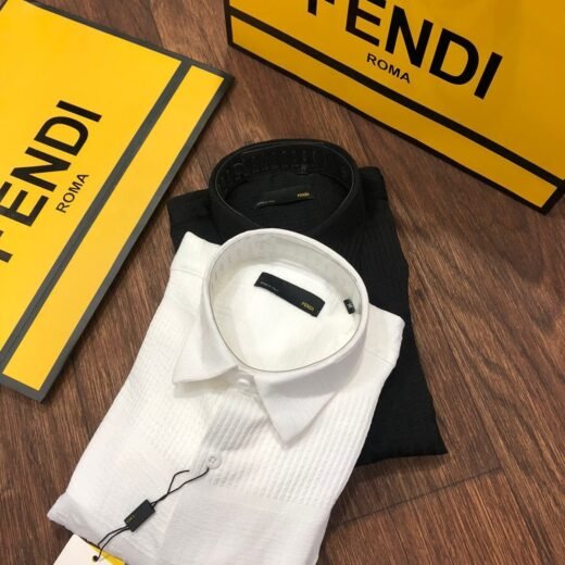 Fendi Chemise en coton seersucker à rayures et logo FF