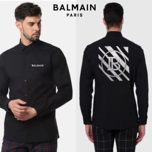 Balmain Chemise homme avec patch en cuir Big B à l'arrière