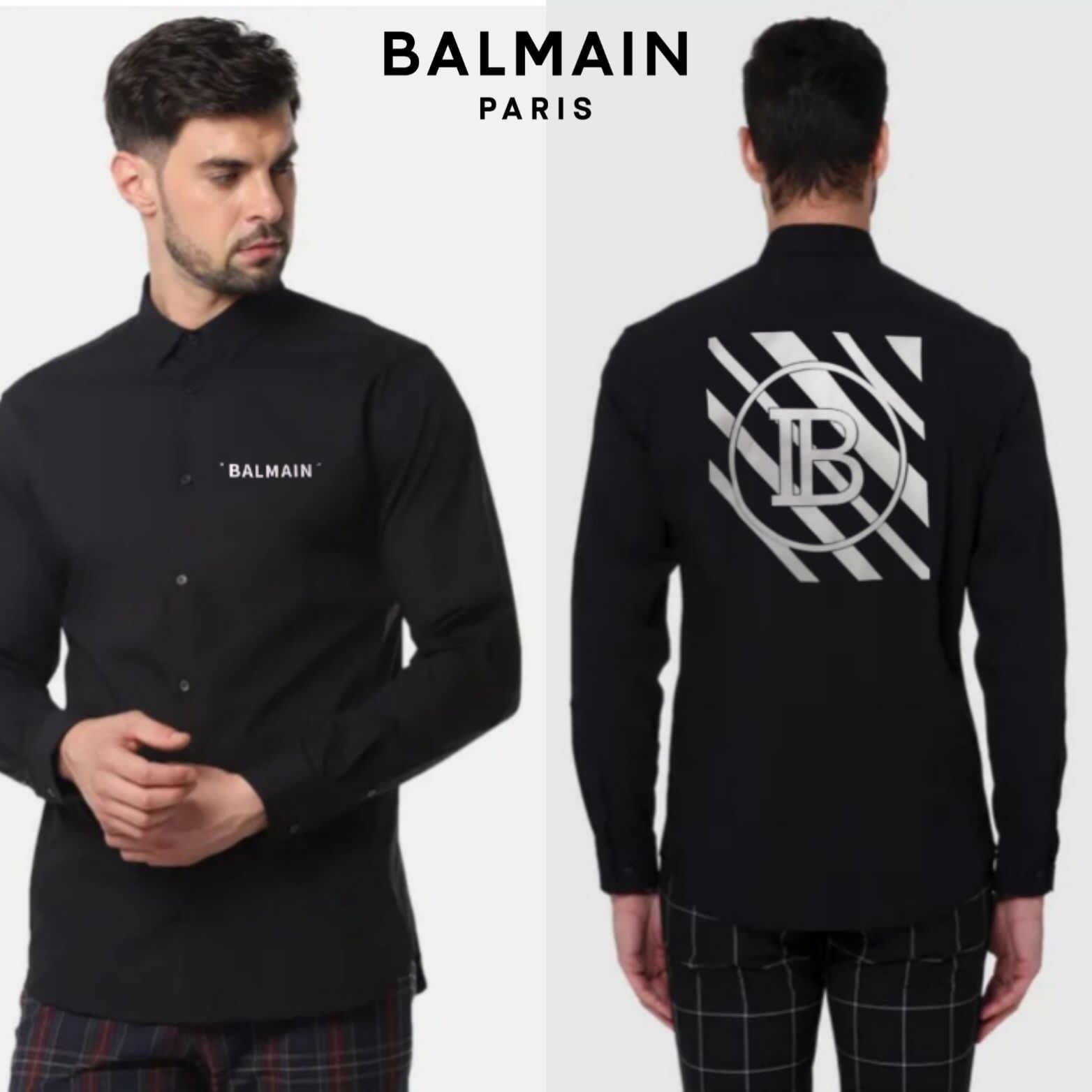 BALMAIN || Chemise homme avec patch en cuir Big B à l'arrière