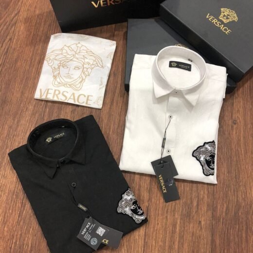 Versace Chemises habillées à manches longues pour homme, noir/blanc uni, logo Medusa