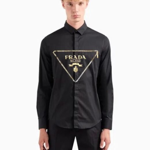 Prada Chemise à manches longues en popeline avec logo triangulaire