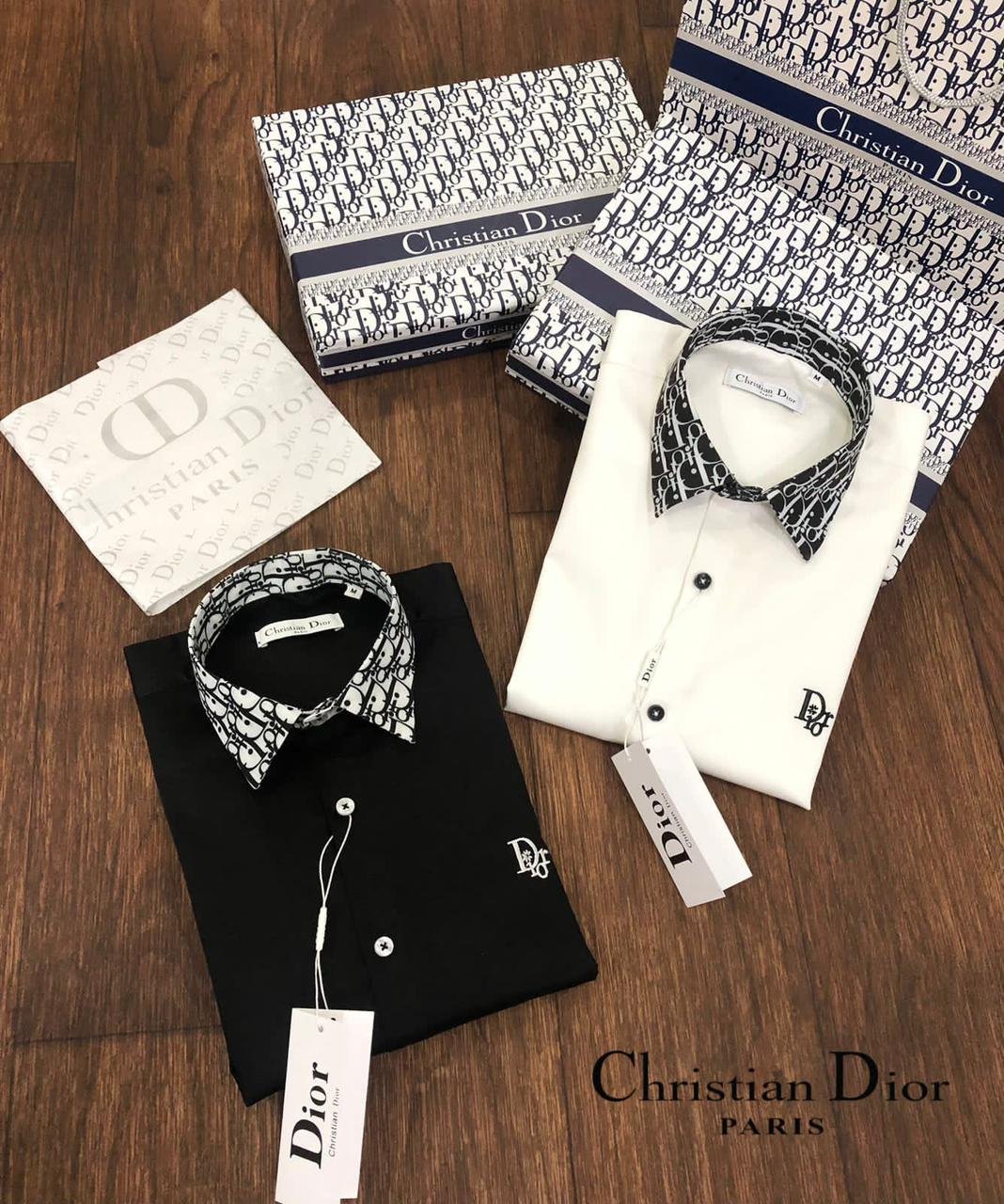 CHRISTIAN DIOR || Chemise à manches longues et col logo Dior à motif oblique