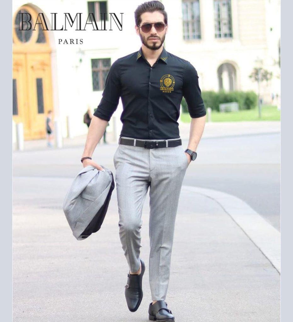 BALMAIN || Chemise de luxe à logo lion doré en relief