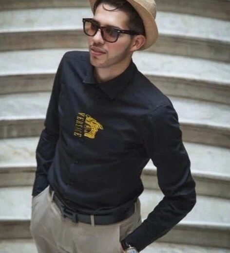 Versace Chemise à logo Medusa doré pour homme