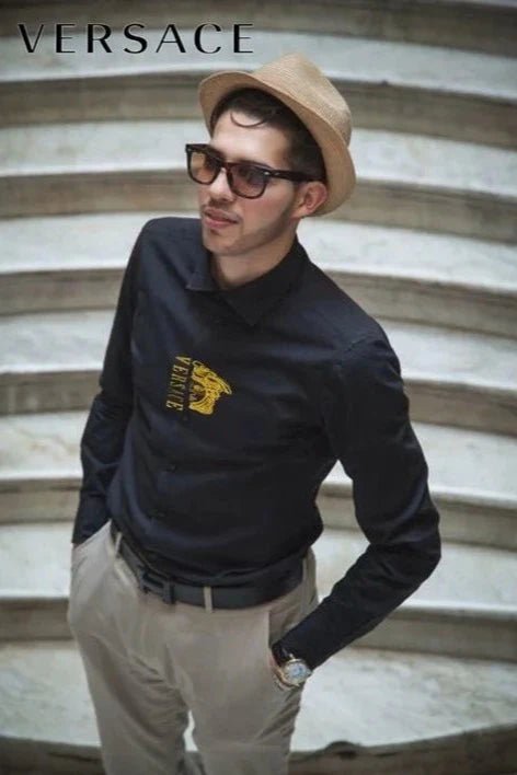 VERSACE || Chemise à logo Medusa doré pour homme