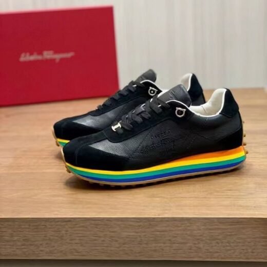 Ferragamo Baskets rétro Iggy à talon arc-en-ciel noires